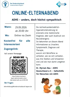 Plakat zum Online-Elternabend "ADHS" Plakat zum Online-Elternabend "ADHS"